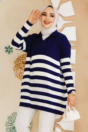 Modest Navy Blue Knitwear Jumper Top 53401L - 2