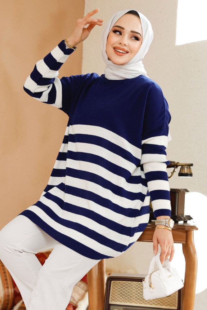 Modest Navy Blue Knitwear Jumper Tunic 5325L - 1