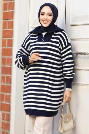 Modest Navy Blue Knitwear Top 65902L - 1