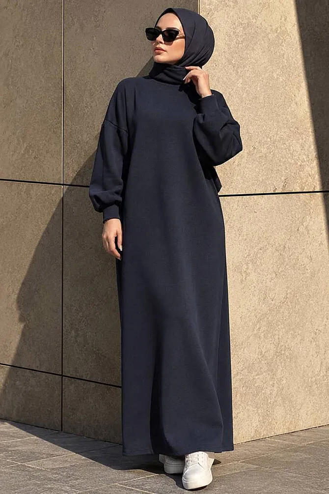 Modest Navy Blue Long Sleeve Dress 23641L - 1