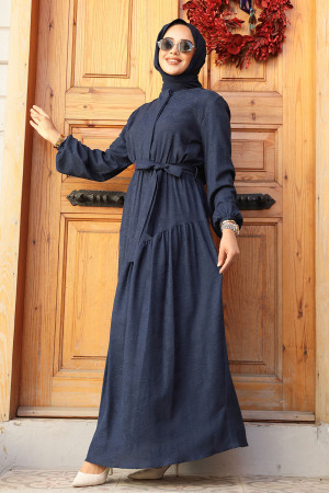 Modest Navy Blue Long Sleeve Dress 60931L - 2