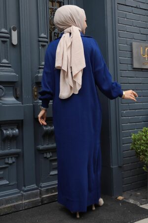 Modest Navy Blue Long Sleeve Knitwear Dress 30629L - 4