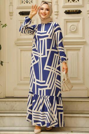 Modest Navy Blue Maxi Dress 15720L - 2