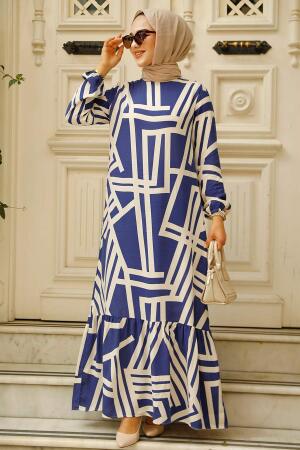 Modest Navy Blue Maxi Dress 15720L - 1