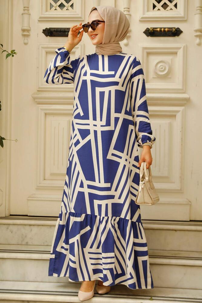 Modest Navy Blue Maxi Dress 15720L - 1