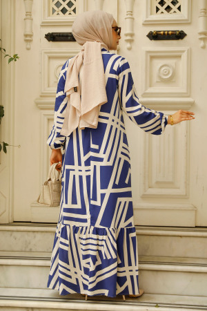 Modest Navy Blue Maxi Dress 15720L - 3