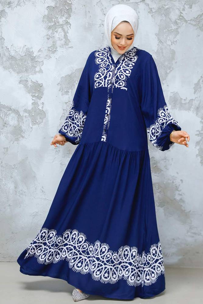Modest Navy Blue Maxi Dress 18237L - 1