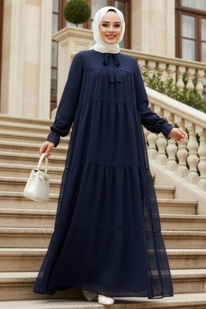 Modest Navy Blue Maxi Dress 23601L - 1