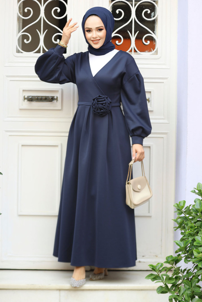 Modest Navy Blue Maxi Dress 61471L - 2