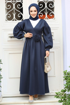 Modest Navy Blue Maxi Dress 61471L - 1