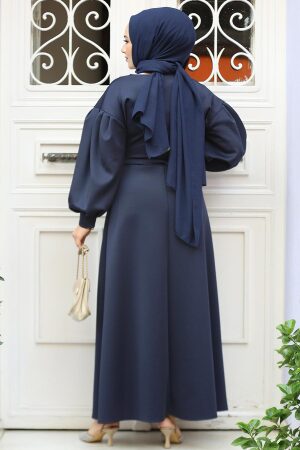 Modest Navy Blue Maxi Dress 61471L - 3