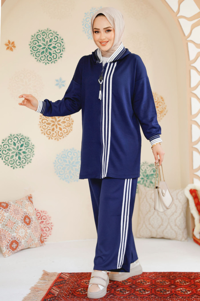 Modest Navy Blue Modal Fabric Dual Suit 60061L - 3