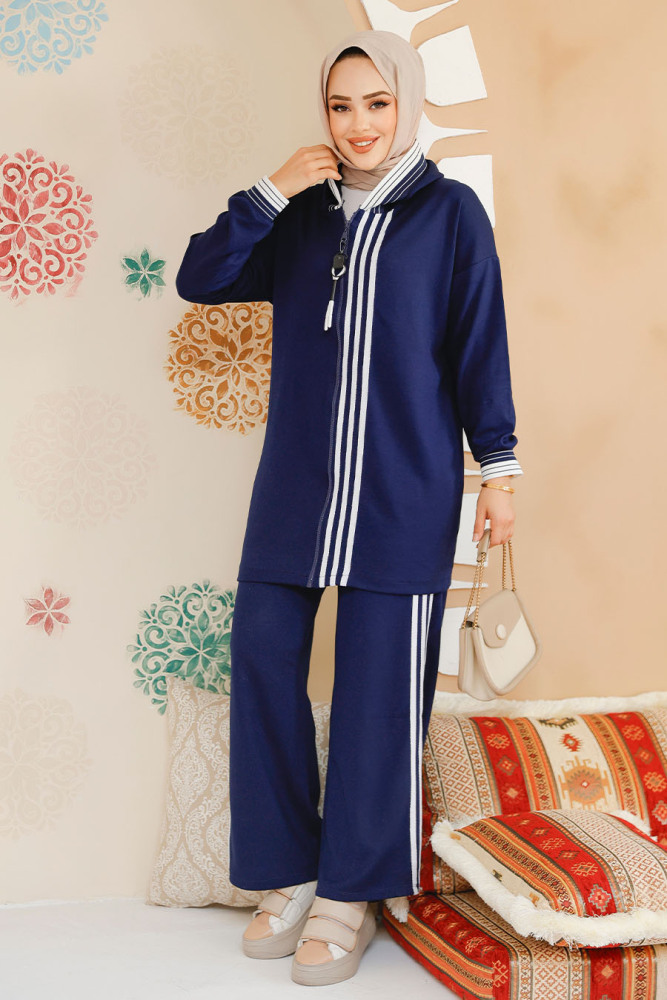 Modest Navy Blue Modal Fabric Dual Suit 60061L - 2