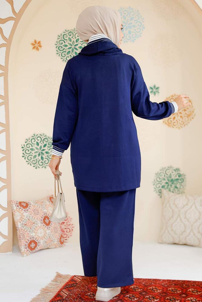 Modest Navy Blue Modal Fabric Dual Suit 60061L - 4