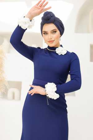 Modest Navy Blue Muslim Bridal Dress 46631L - 3