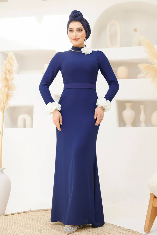 Modest Navy Blue Muslim Bridal Dress 46631L - 2