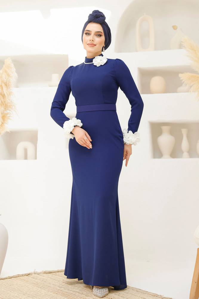 Modest Navy Blue Muslim Bridal Dress 46631L - 1