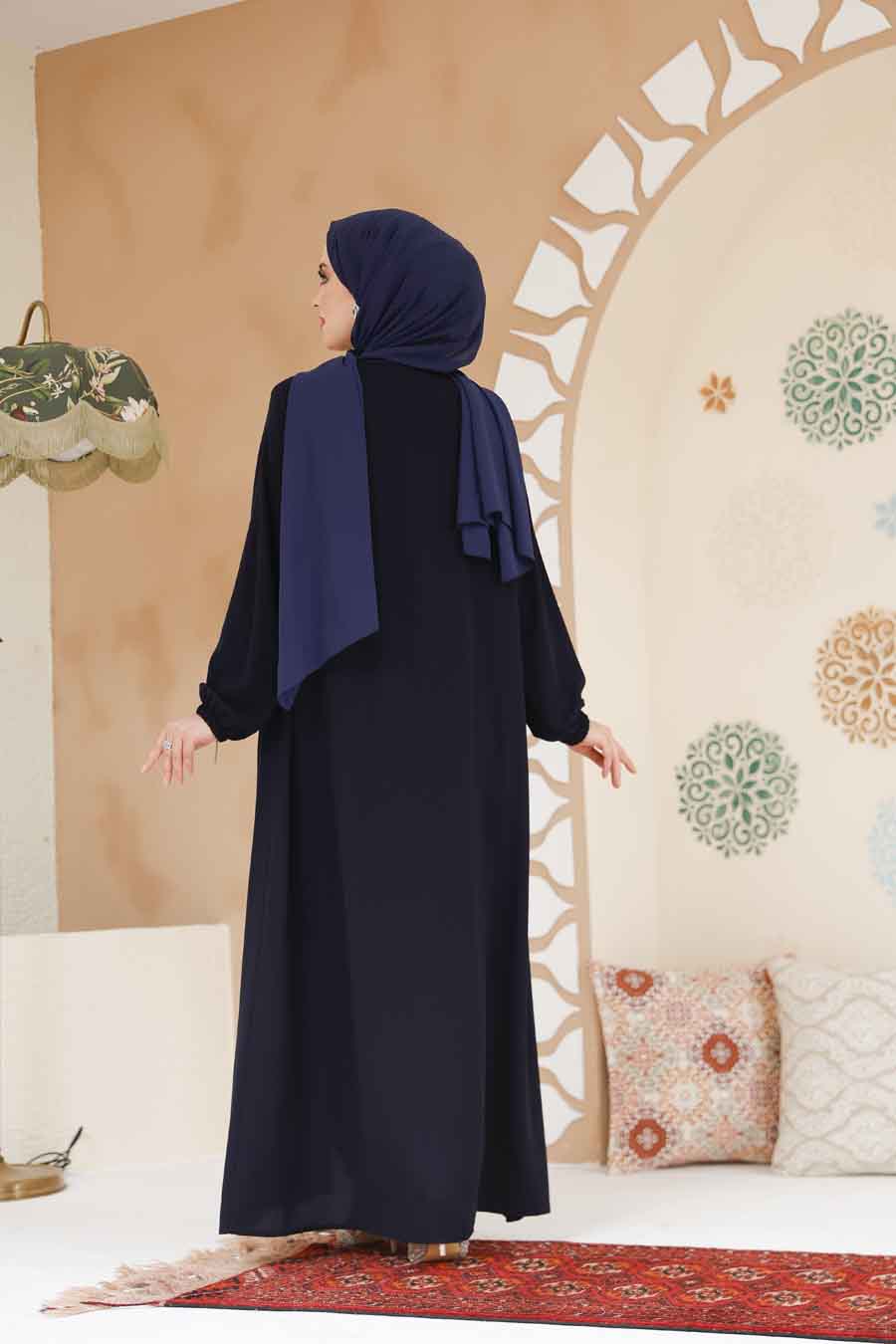 Modest Navy Blue Plus Size Abaya 45285L - 4