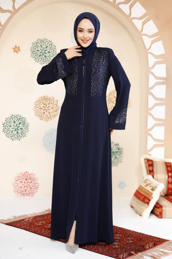 Modest Navy Blue Plus Size Abaya For Women 17007L - 3