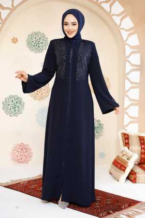 Modest Navy Blue Plus Size Abaya For Women 17007L - 4