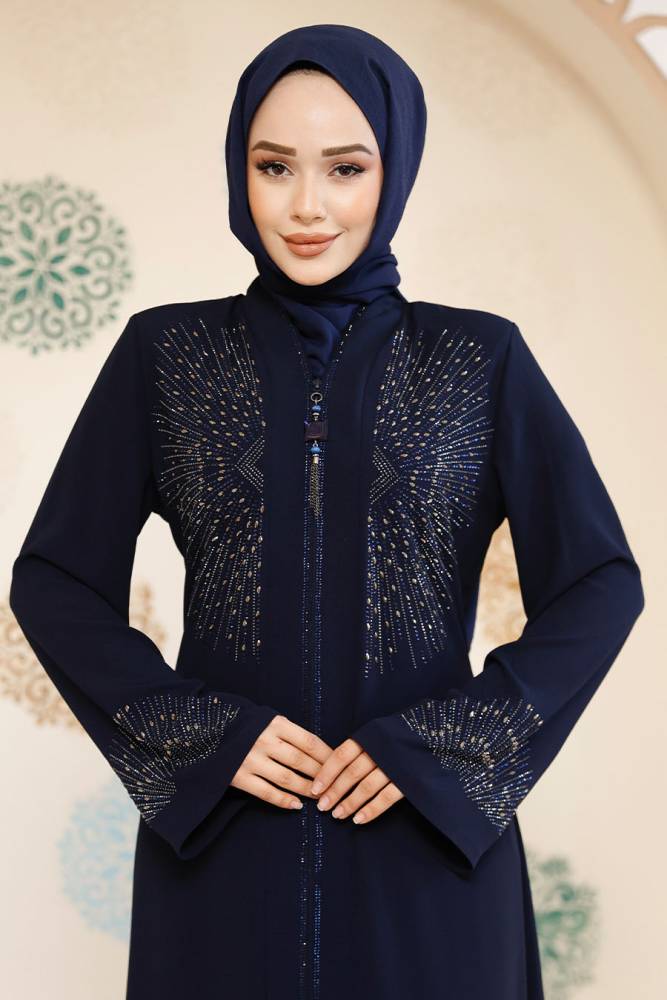 Modest Navy Blue Plus Size Abaya For Women 17007L - 2