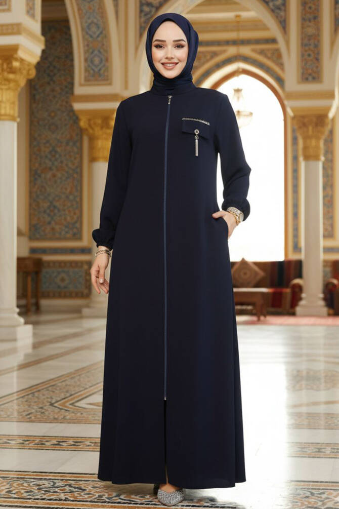Modest Navy Blue Plus Size Abaya For Women 61361L - 1