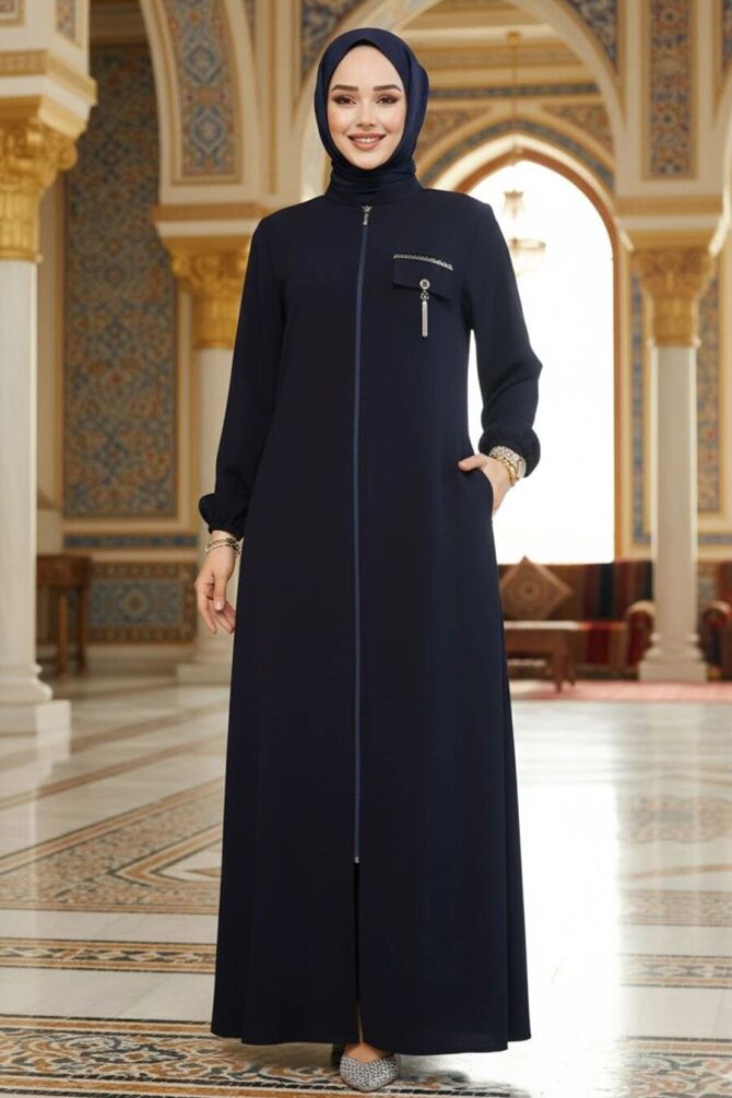 Modest Navy Blue Plus Size Abaya For Women 61361L - 1