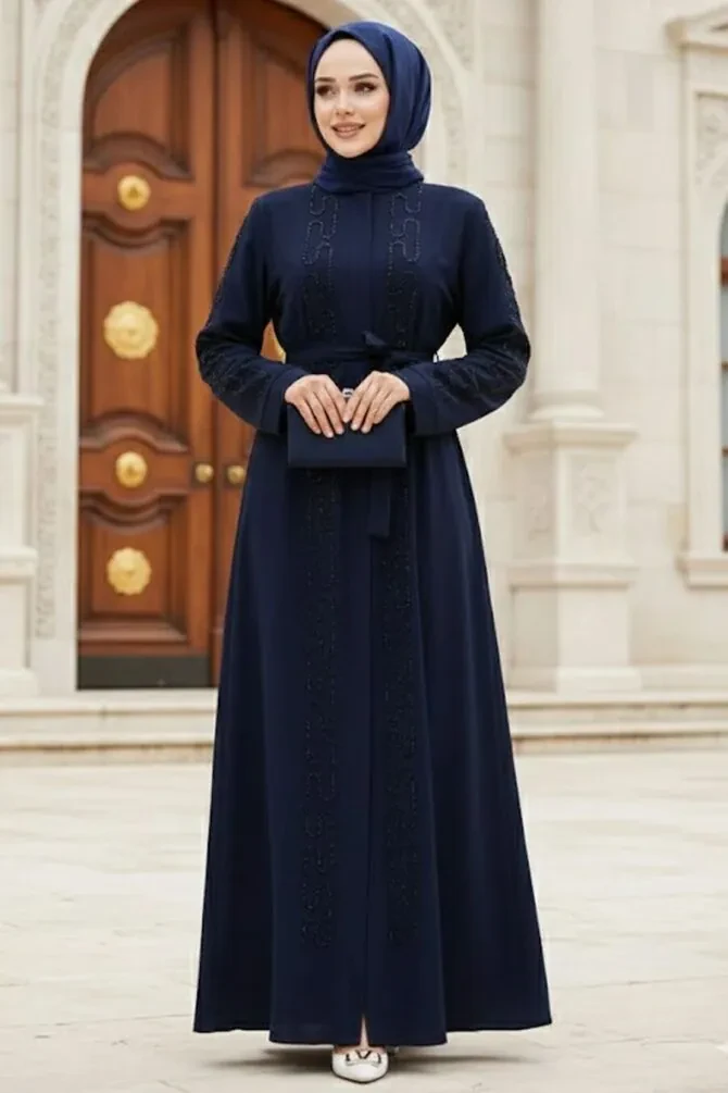 Modest Navy Blue Plus Size Dubai Abaya 29118L - 1