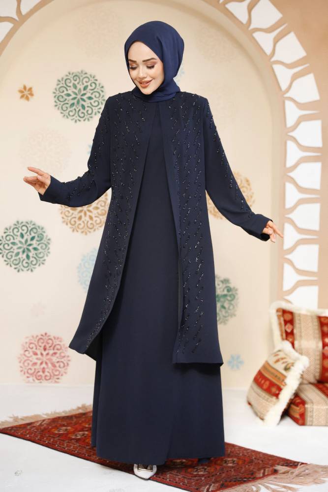 Modest Navy Blue Plus Size Dubai Abaya 29120L - 2