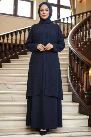 Modest Navy Blue Plus Size Dubai Abaya 29120L - 1