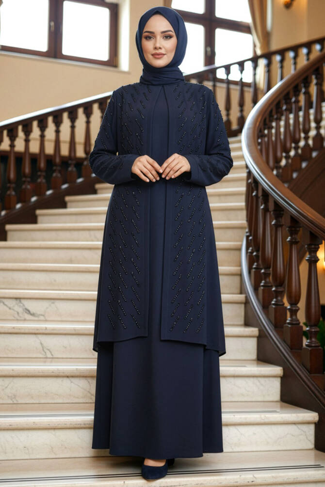 Modest Navy Blue Plus Size Dubai Abaya 29120L - 1