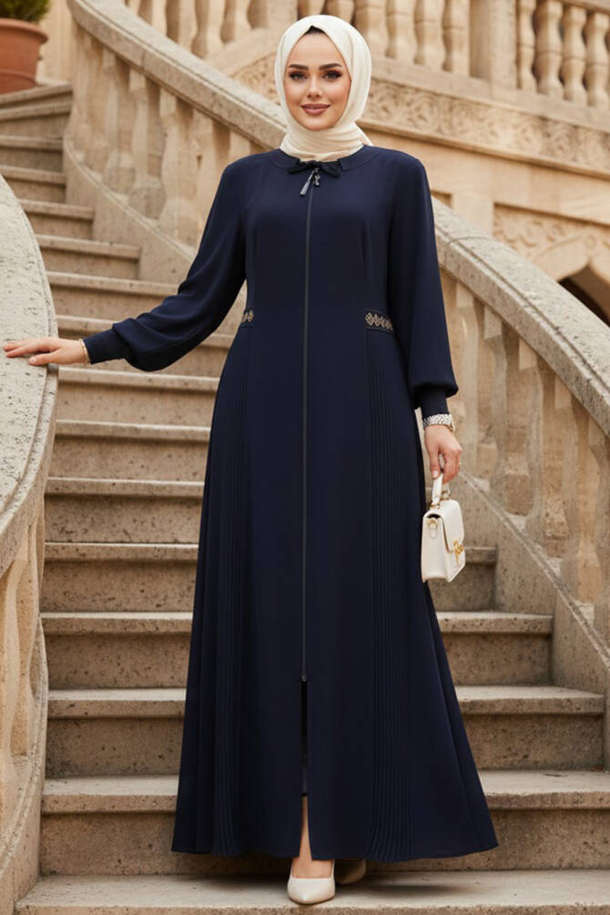Modest Navy Blue Plus Size Dubai Abaya 8104L - 1