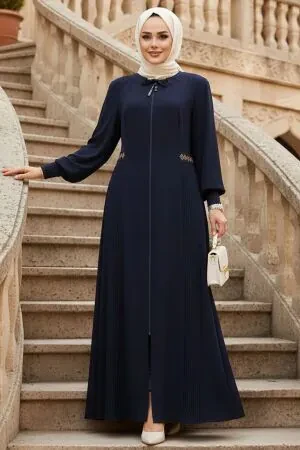 Modest Navy Blue Plus Size Dubai Abaya 8104L 