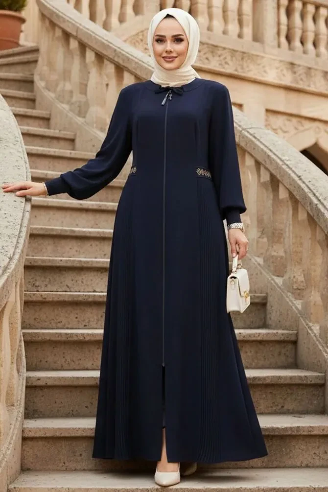 Modest Navy Blue Plus Size Dubai Abaya 8104L - 1
