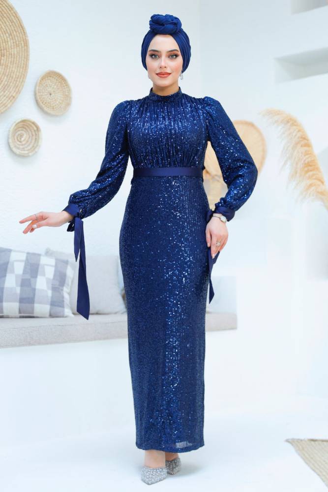 Modest Navy Blue Prom Dress 4667L - 1