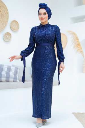 Modest Navy Blue Prom Dress 4667L - 2
