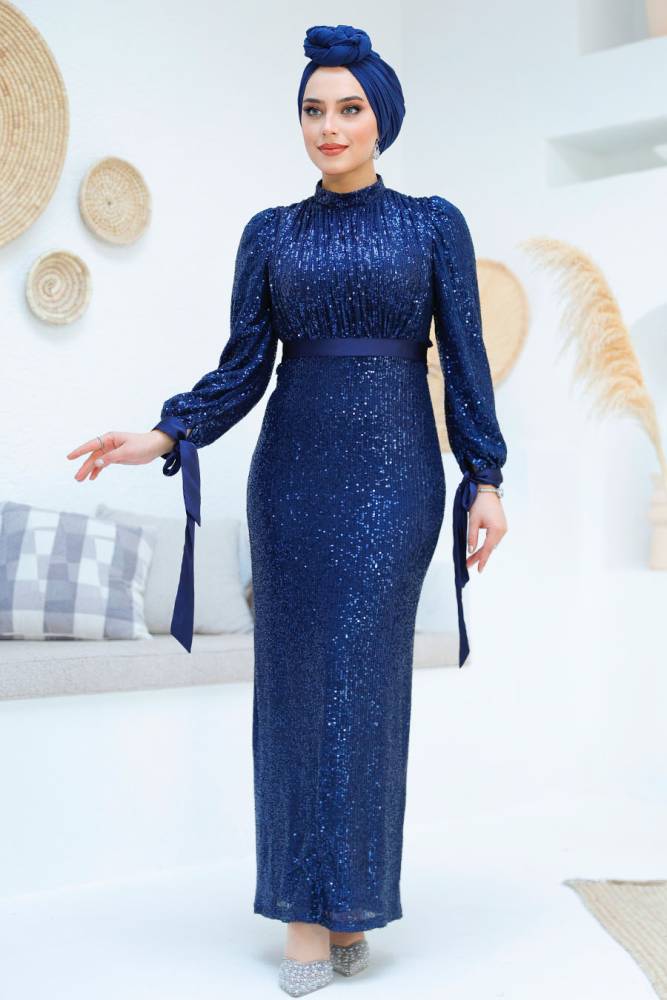 Modest Navy Blue Prom Dress 4667L - 2