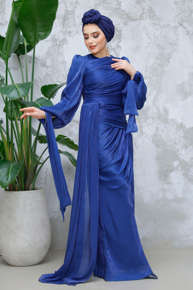 Modest Navy Blue Prom Dress 48491L - 1