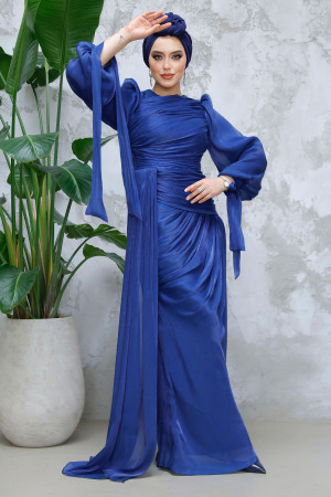 Modest Navy Blue Prom Dress 48491L - 2