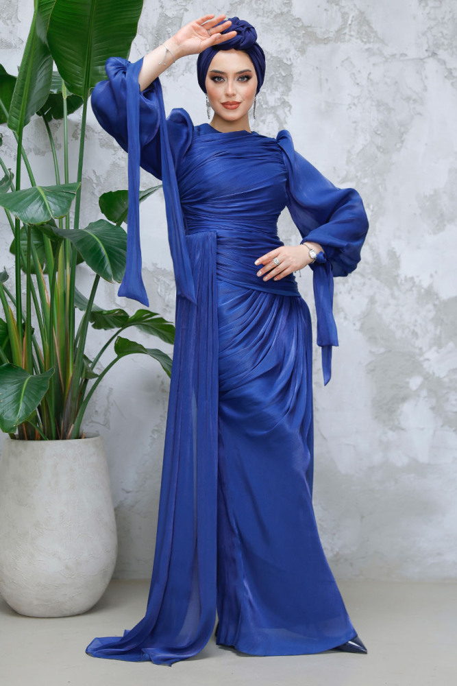 Modest Navy Blue Prom Dress 48491L - 2