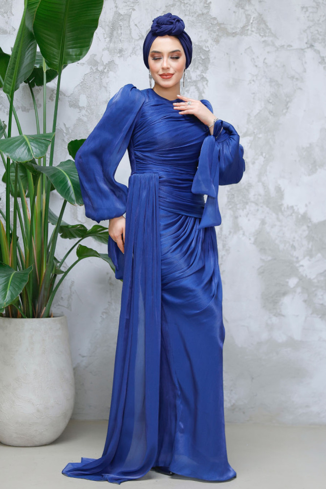 Modest Navy Blue Prom Dress 48491L - 3