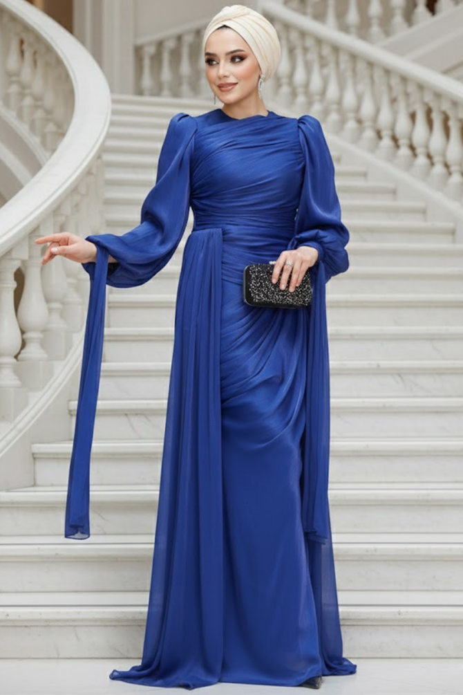 Modest Navy Blue Prom Dress 48491L - 1