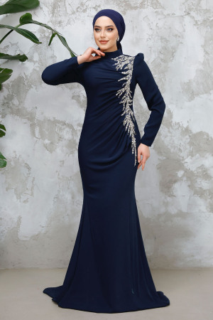 Modest Navy Blue Prom Dress 4964L - 1