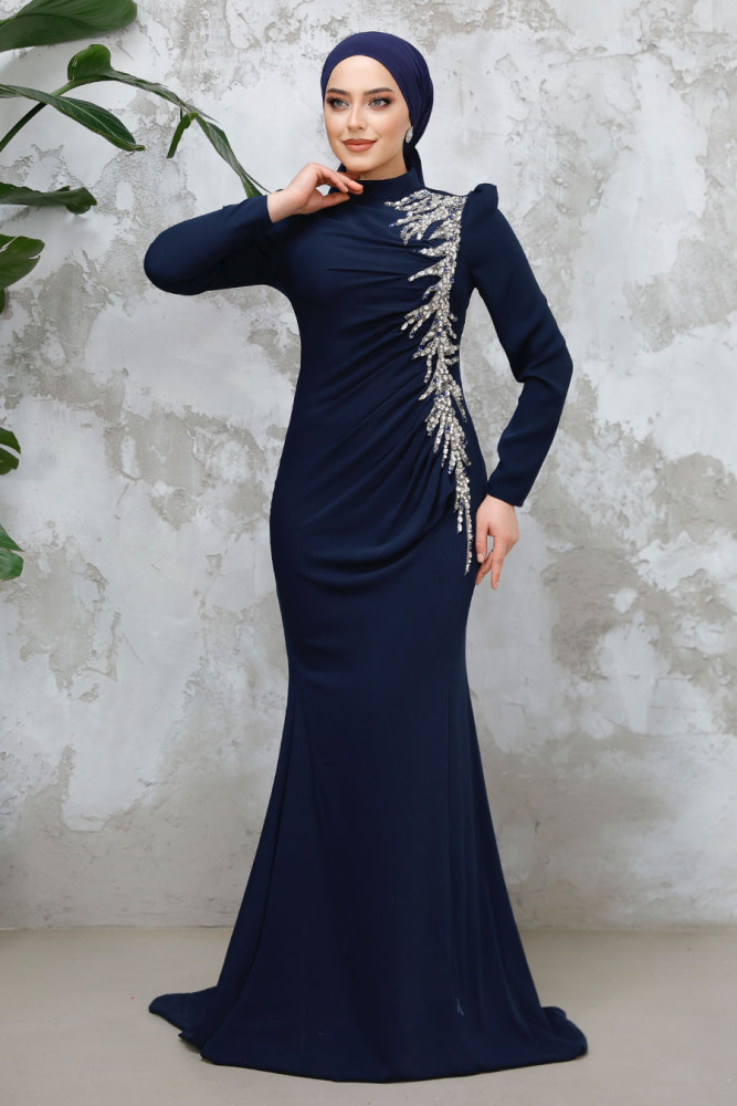 Modest Navy Blue Prom Dress 4964L - 1