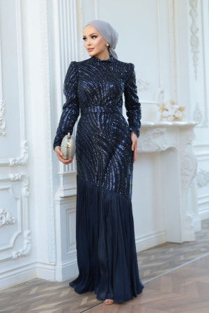 Modest Navy Blue Prom Dress 50261L - 3