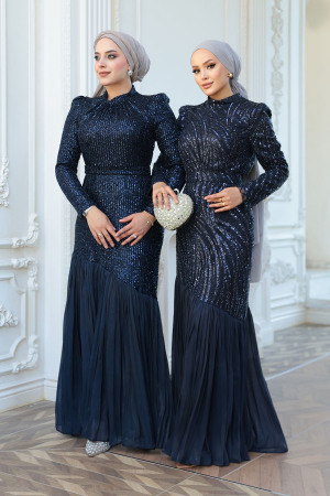 Modest Navy Blue Prom Dress 50261L - 5