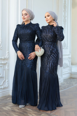 Modest Navy Blue Prom Dress 50261L - 6