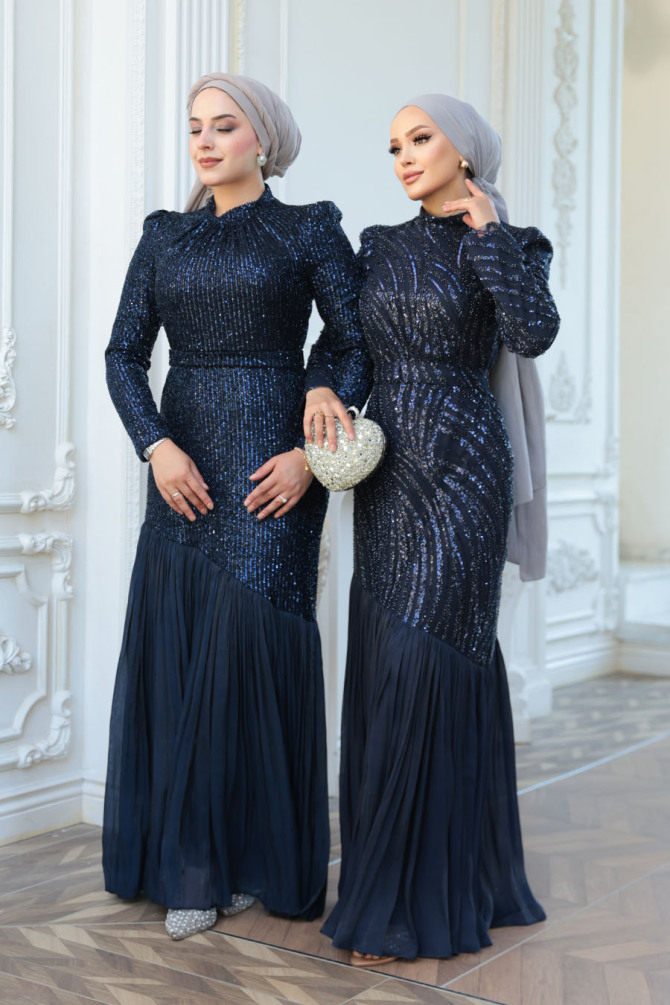 Modest Navy Blue Prom Dress 50261L - 6