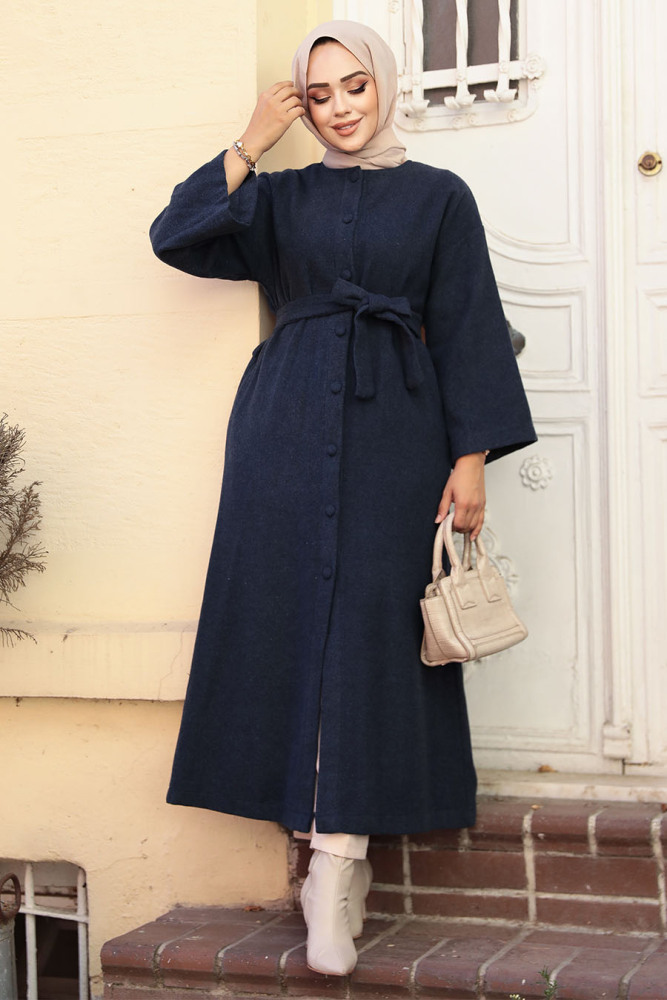 Modest Navy Blue Stamp Coat 61302L - 2