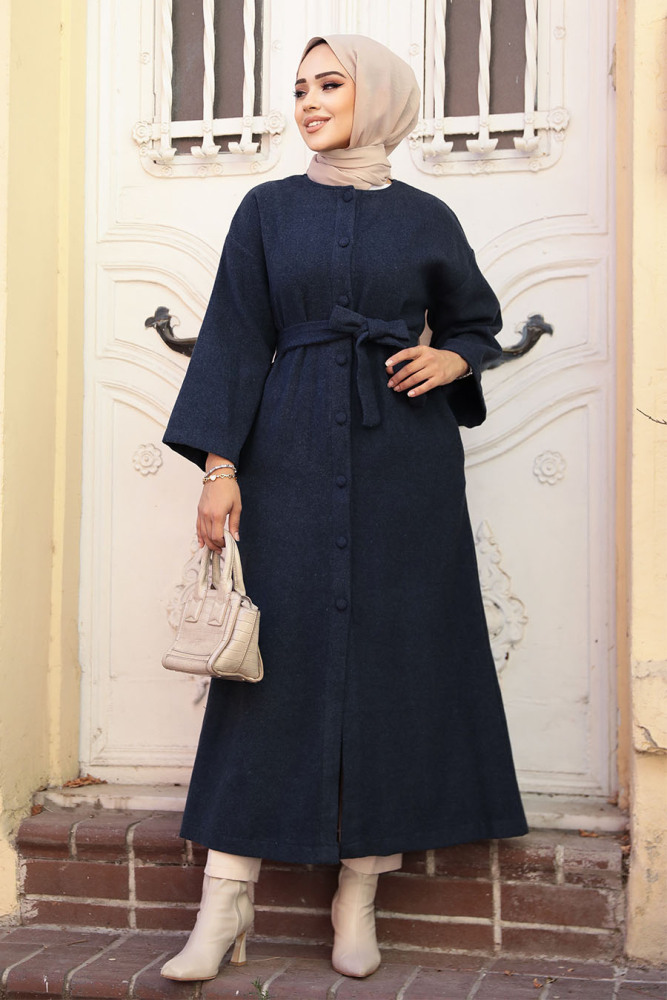 Modest Navy Blue Stamp Coat 61302L - 3